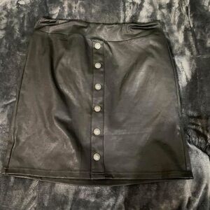 Black Button-Front Leather Skirt